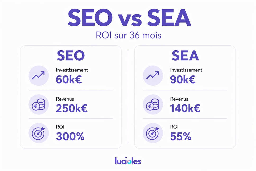 Infographie : ROI du SEO vs SEA, quel levier est le plus rentable ?