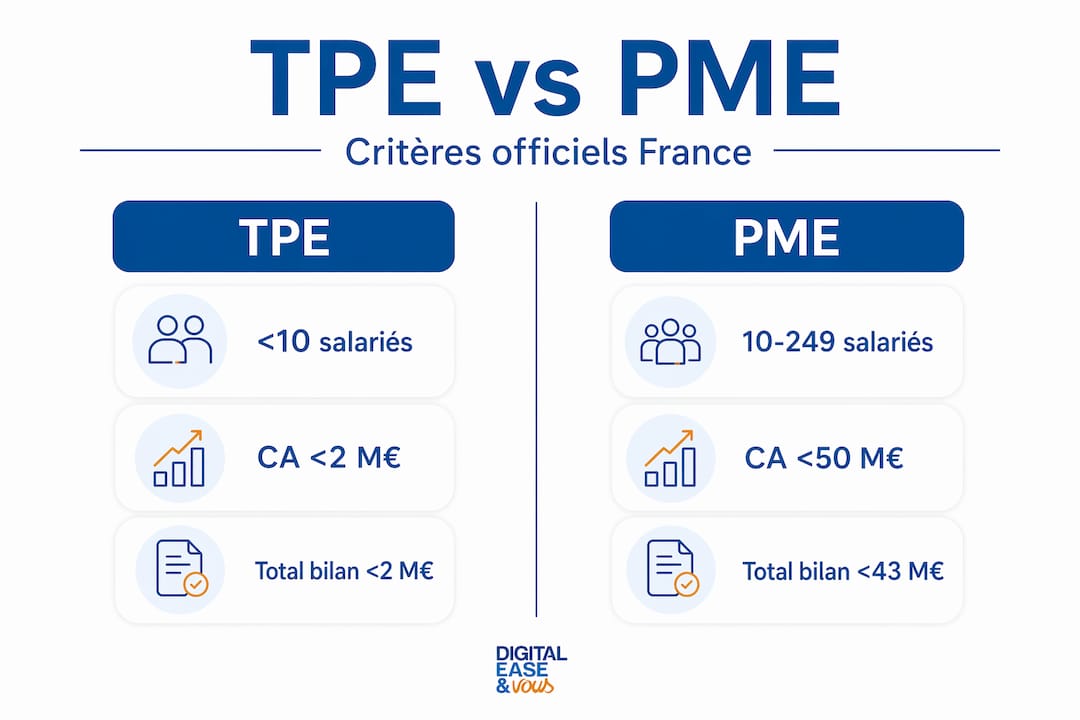 Présentation visuelle des principaux critères distinctifs entre TPE et PME