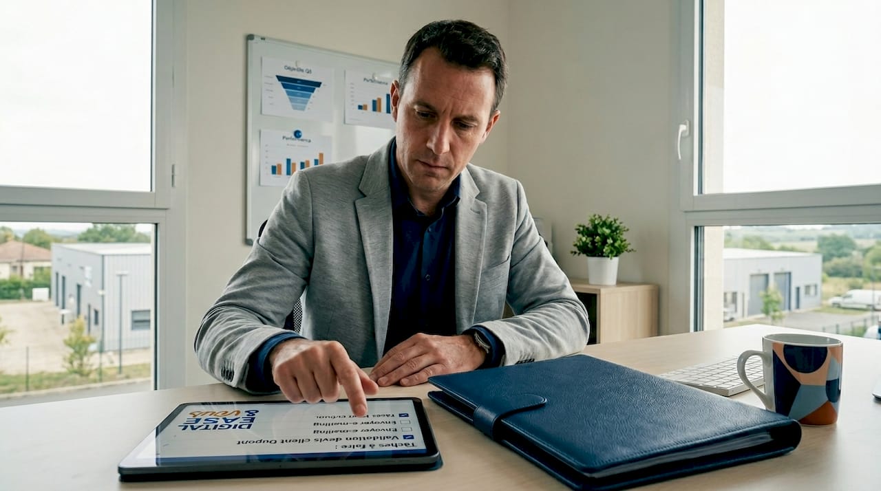 Le commercial valide une action CRM directement sur sa tablette.