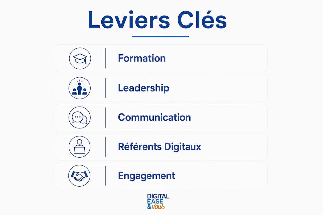 Guide gestion des équipes en transformation digitale 2 Infographie : les facteurs humains essentiels pour réussir sa transformation digitale en management