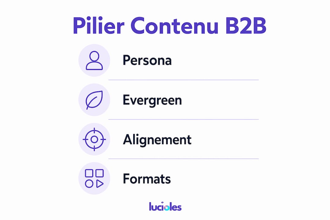 Stratégie de contenu b2b : guide pour dirigeants 2026 2 Visuel : les grands axes d’une stratégie B2B réussie