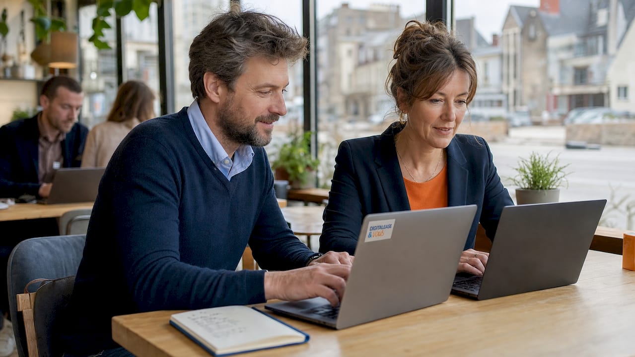 Qu'est-ce qu'un outil collaboratif ? guide PME 2026 1 Des doigts s’activent sur les touches des laptops
