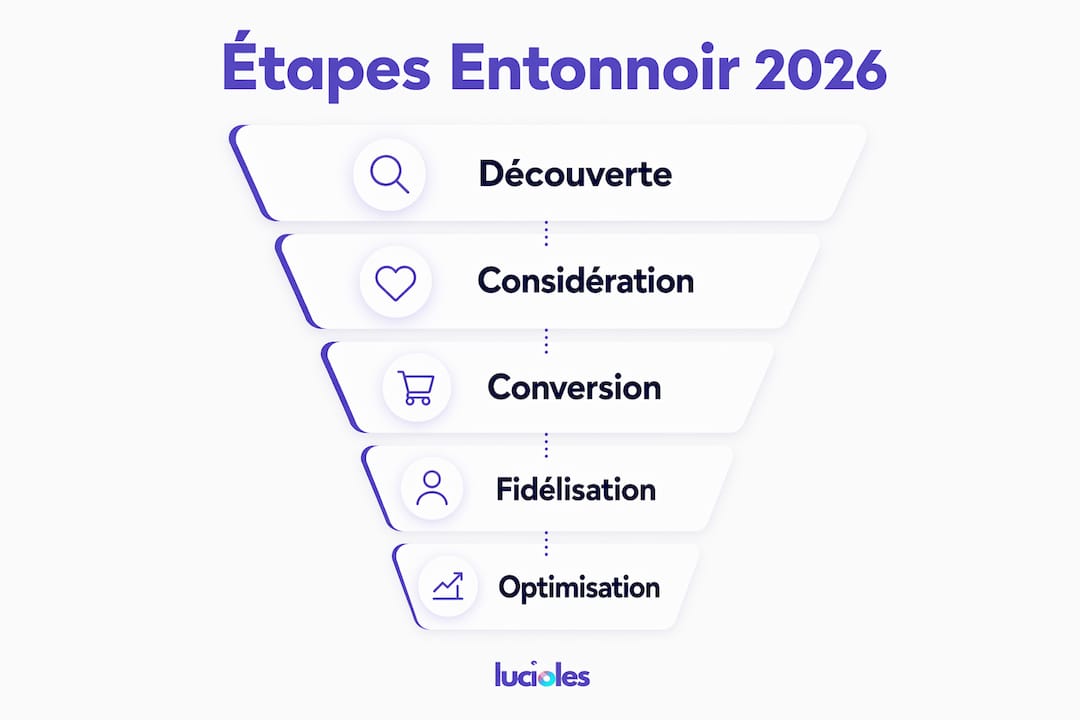 Entonnoir de vente digital expliqué : guide 2026 2 Visuel illustrant les différentes étapes du parcours digital