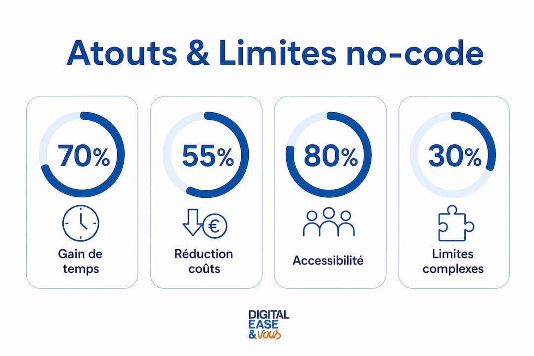 Qu'est-ce qu'un outil no-code ? Guide PME 2026 2 Infographie : les points forts et les limites des solutions no-code