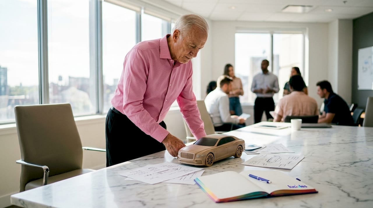 Dans son bureau, un expert en marketing analyse les caractéristiques d’un nouveau modèle automobile afin d’élaborer une stratégie de lancement.