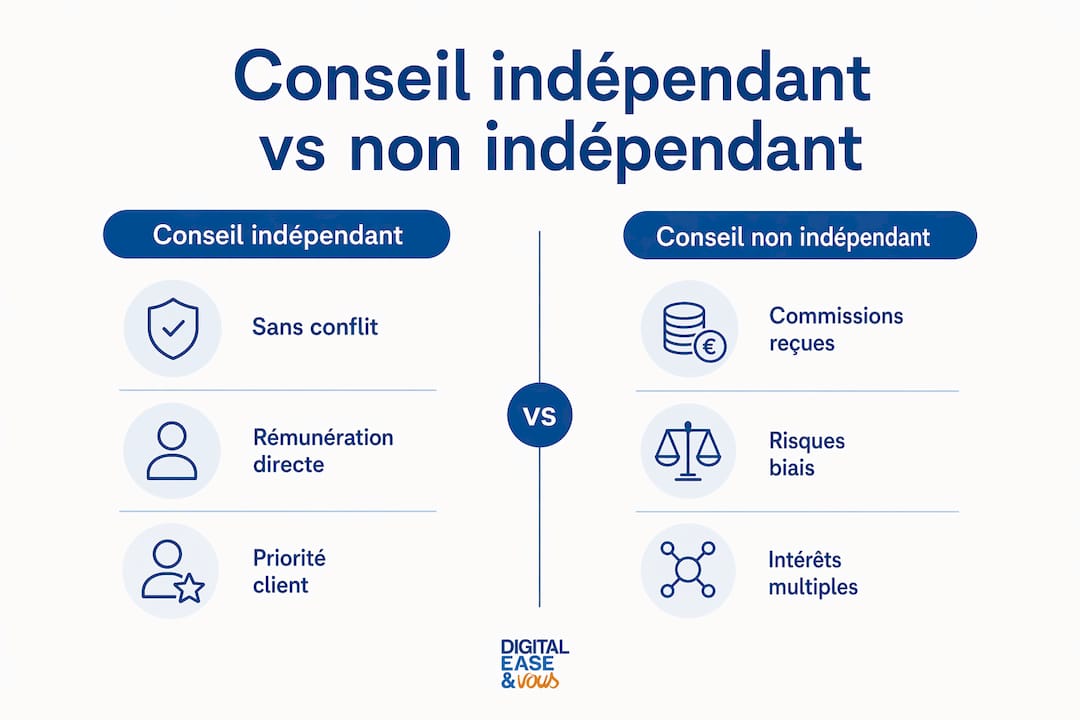 Infographie : quelles différences entre un conseiller indépendant et un conseiller non-indépendant ?