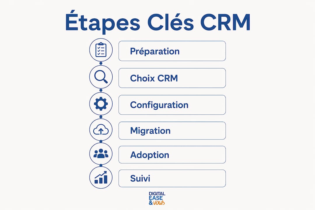 Découvrez en image les différentes étapes clés pour déployer un CRM au sein d'une PME.