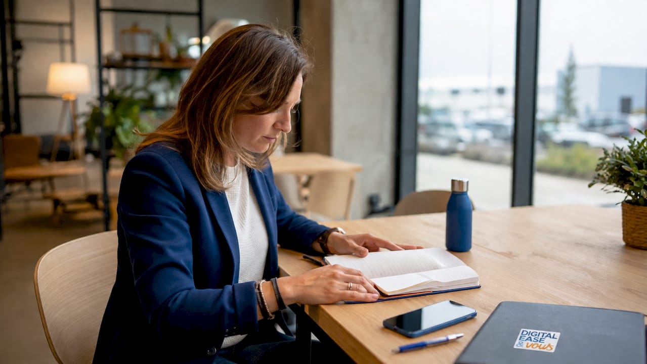Une collaboratrice d’une PME en pleine concentration à son poste de travail.
