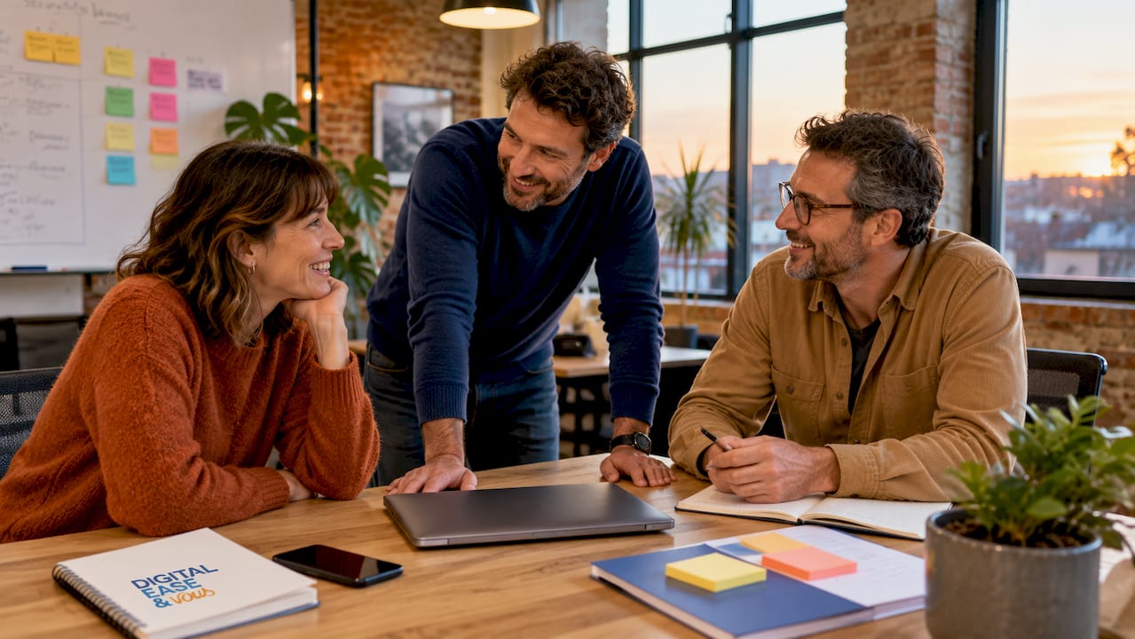 Des collaborateurs d’une PME échangent leurs idées autour d’une table lors d’une réunion.