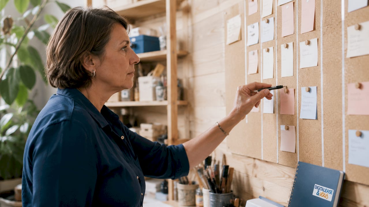 Un manager en pleine utilisation d’un tableau Kanban pour organiser le travail