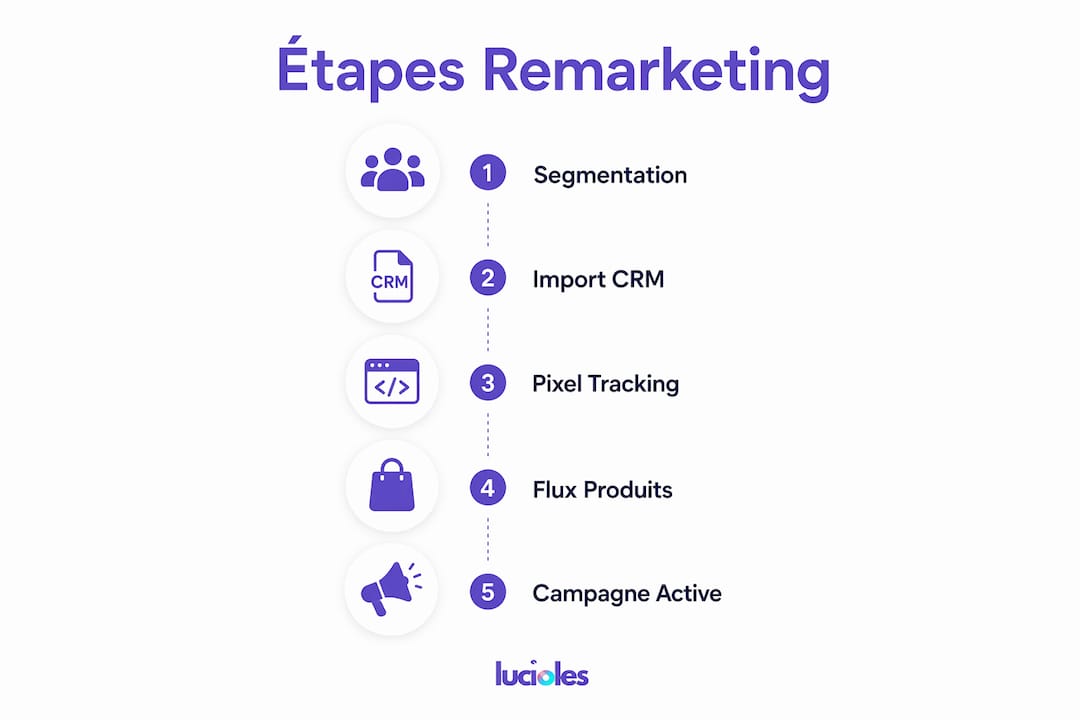 Découvrez en un coup d’œil les grandes étapes du remarketing appliqué au e-commerce grâce à notre infographie.