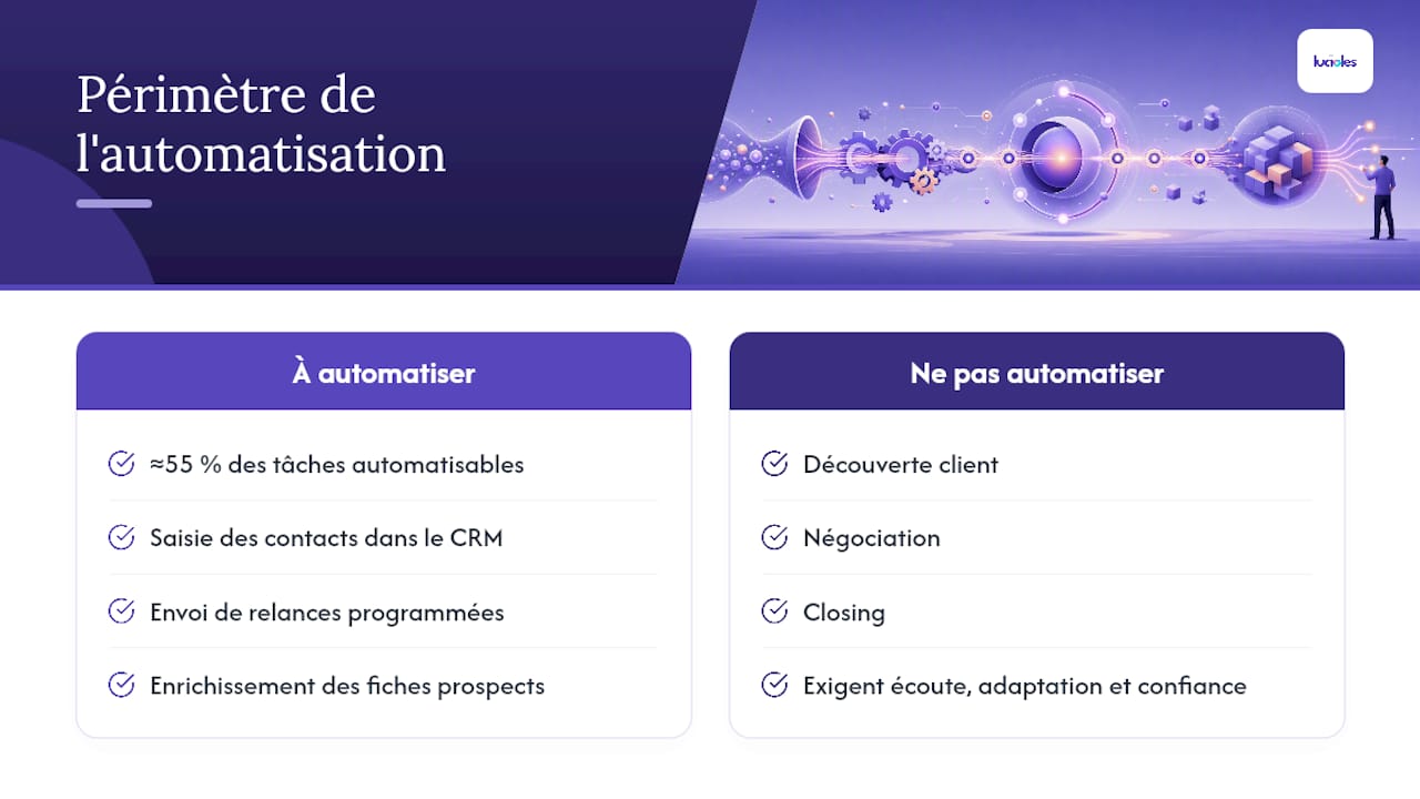 Automatiser votre processus de vente : le guide étape par étape 1 Qu'est-ce que l'automatisation des ventes couvre vraiment ? — overview diagram