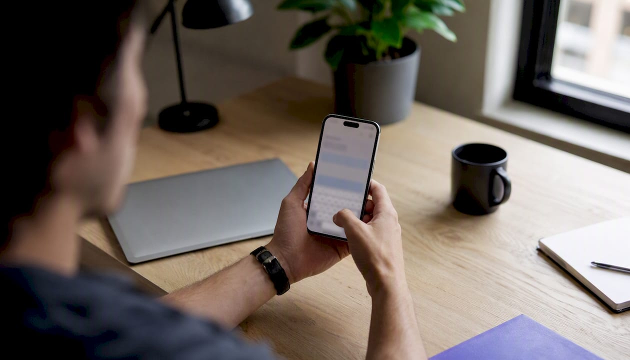 Main en train de remplir un formulaire sur smartphone