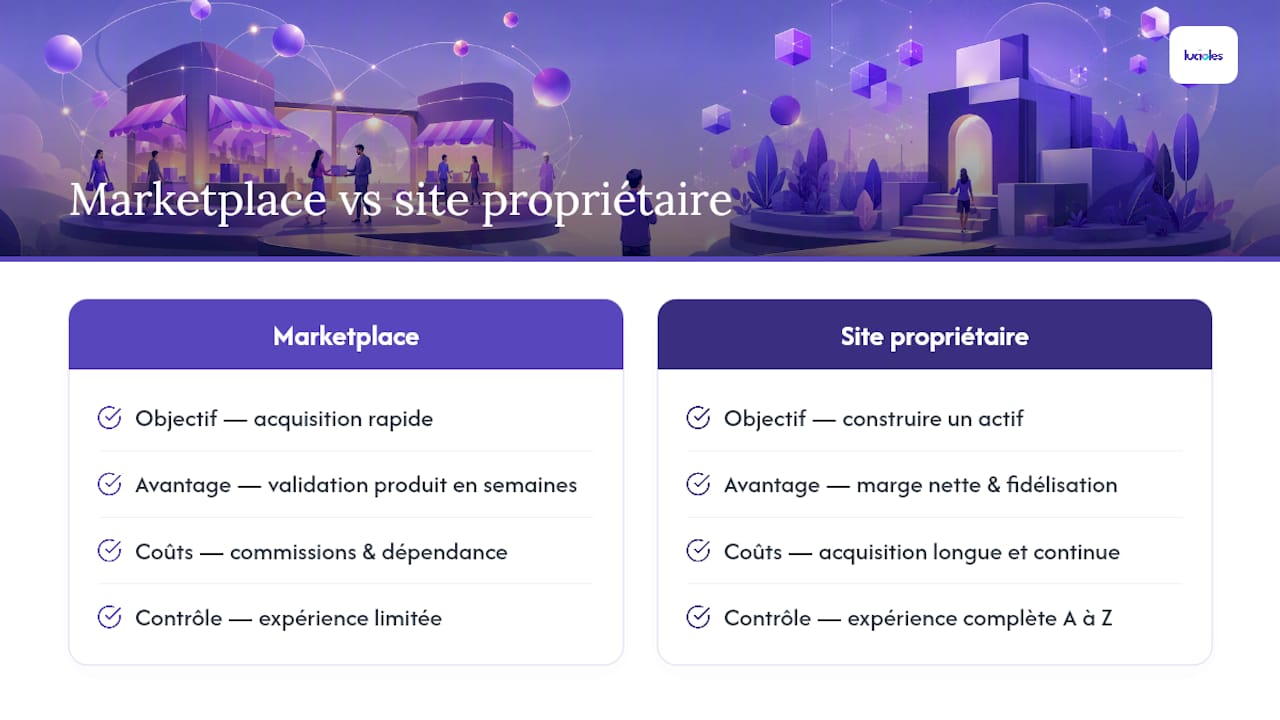 Marketplace ou site propriétaire : guide de décision pour entrepreneurs 2 Ce que le site propriétaire construit dans le temps — overview diagram