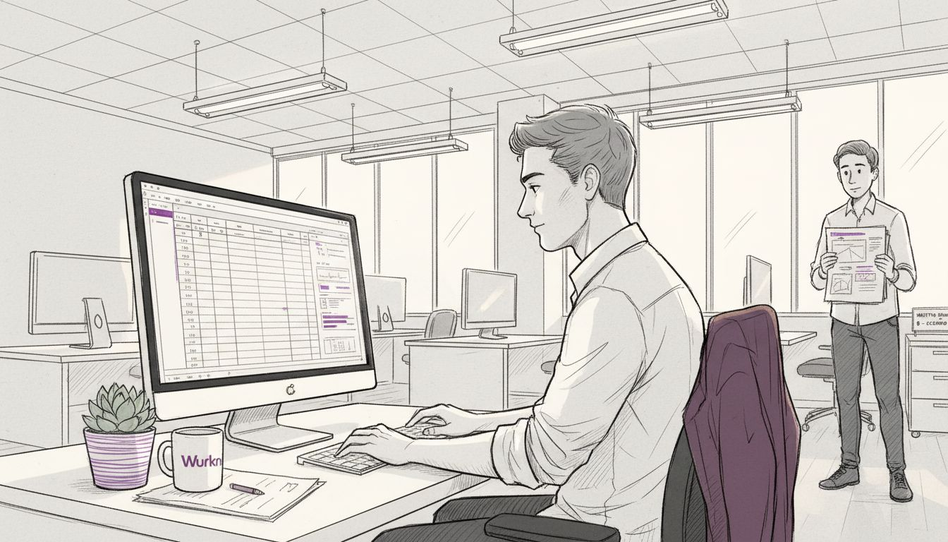 Individual reviewing spreadsheet in open office