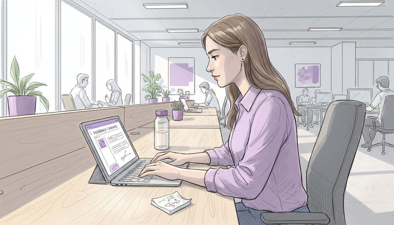 Employee participating in feedback channel at desk