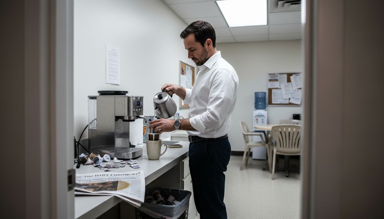 Man preparing coffee in break room