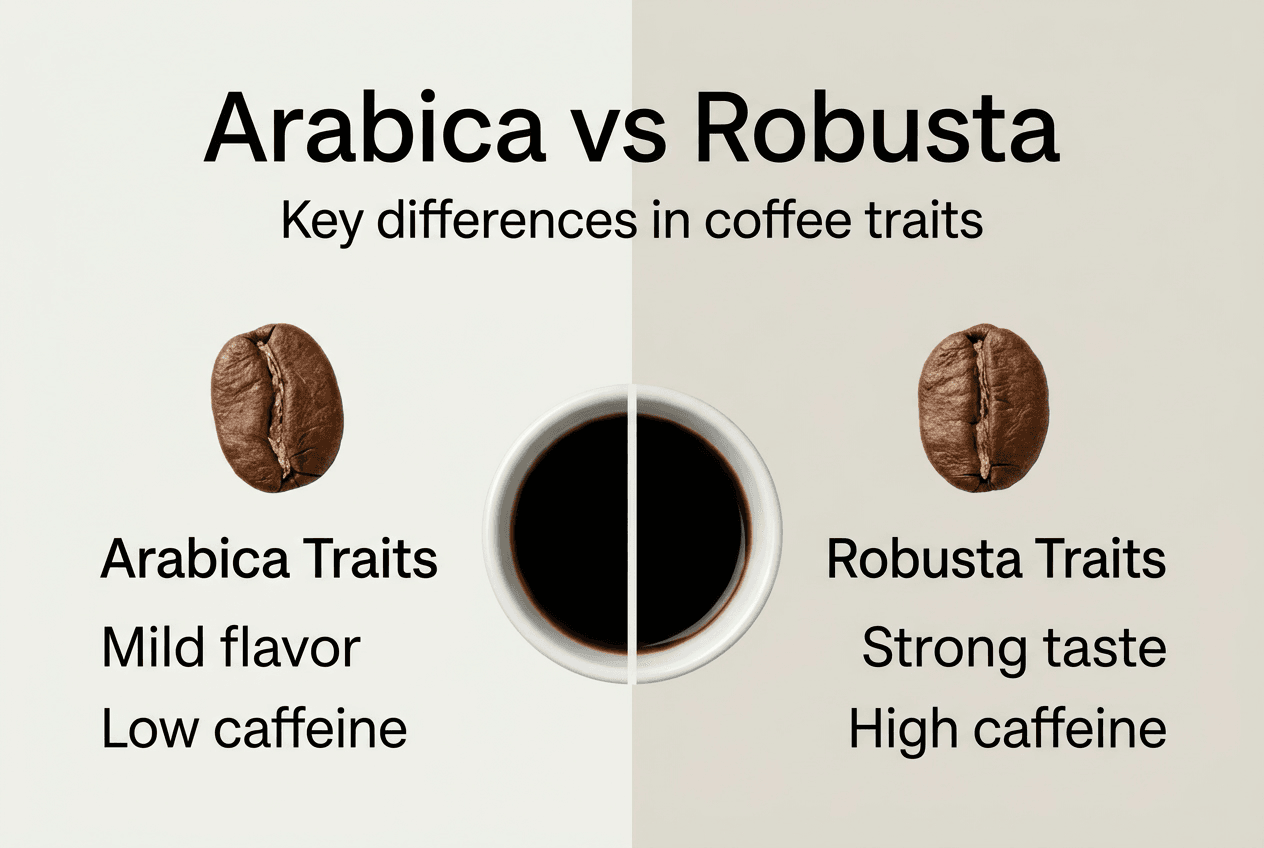Infographic comparing Arabica and Robusta coffee traits