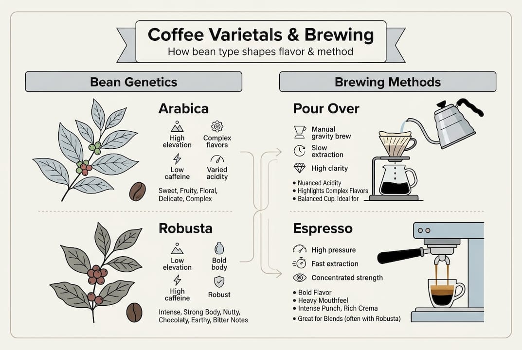 Infographic coffee varietals and brewing methods