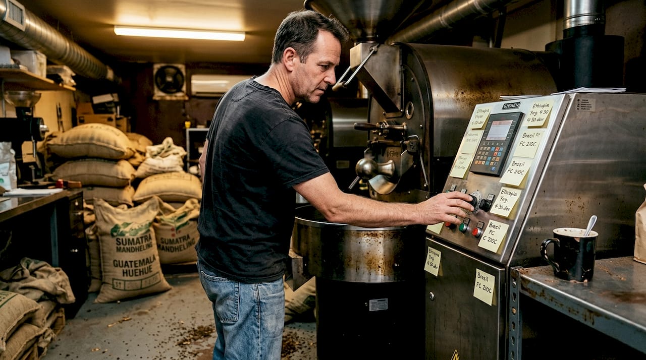 Roaster adjusting machine in small workspace