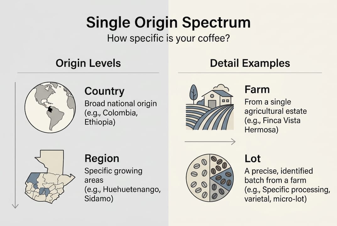 Infographic showing coffee origin specificity levels