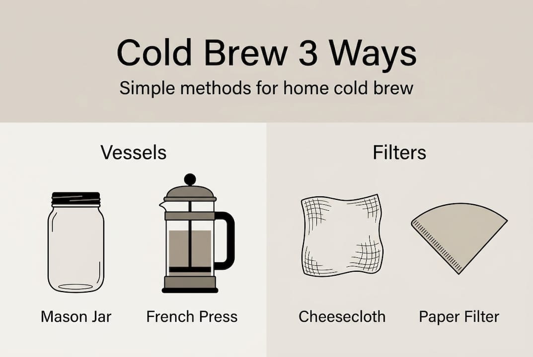 Infographic showing common home cold brew methods
