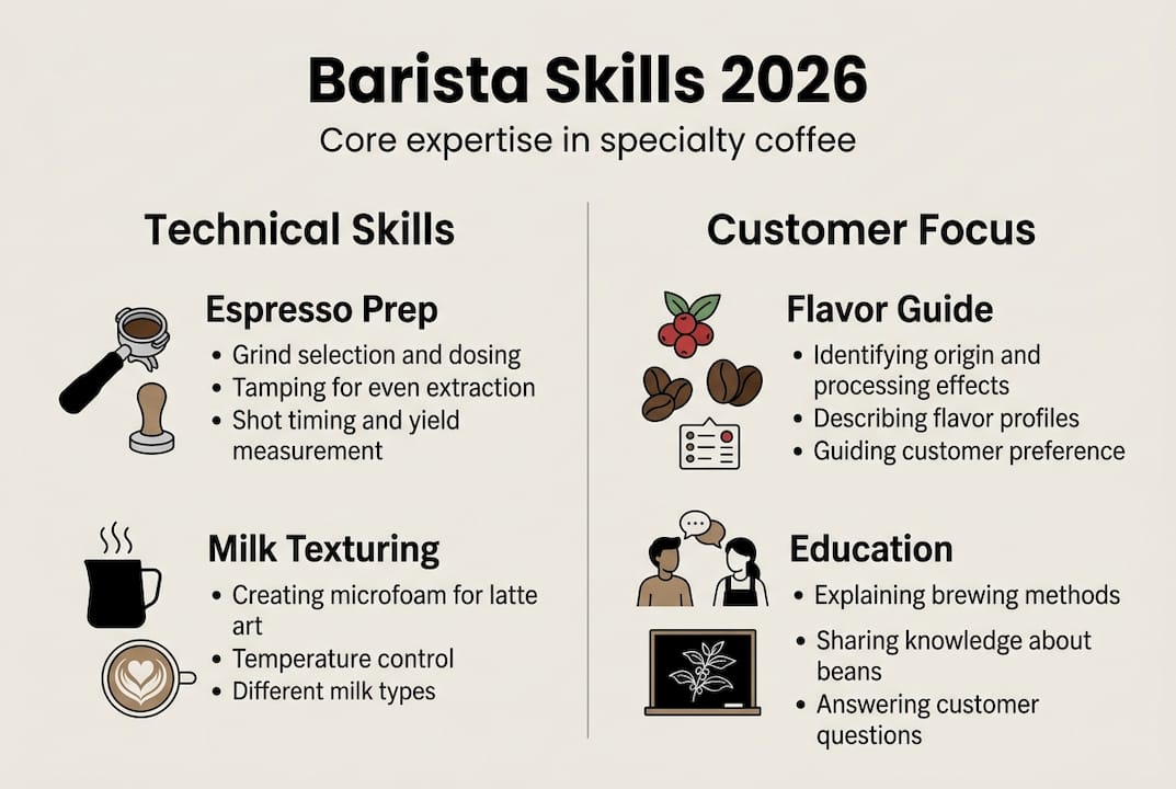 Infographic showing main specialty barista skills