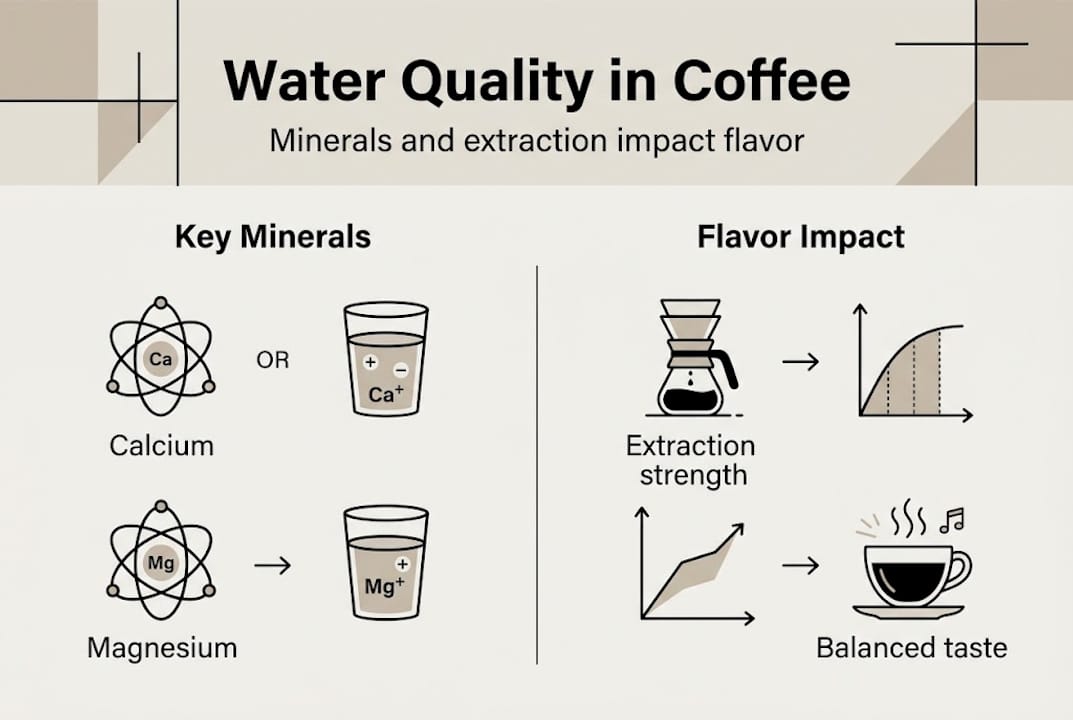 Infographic showing water minerals affect coffee flavor