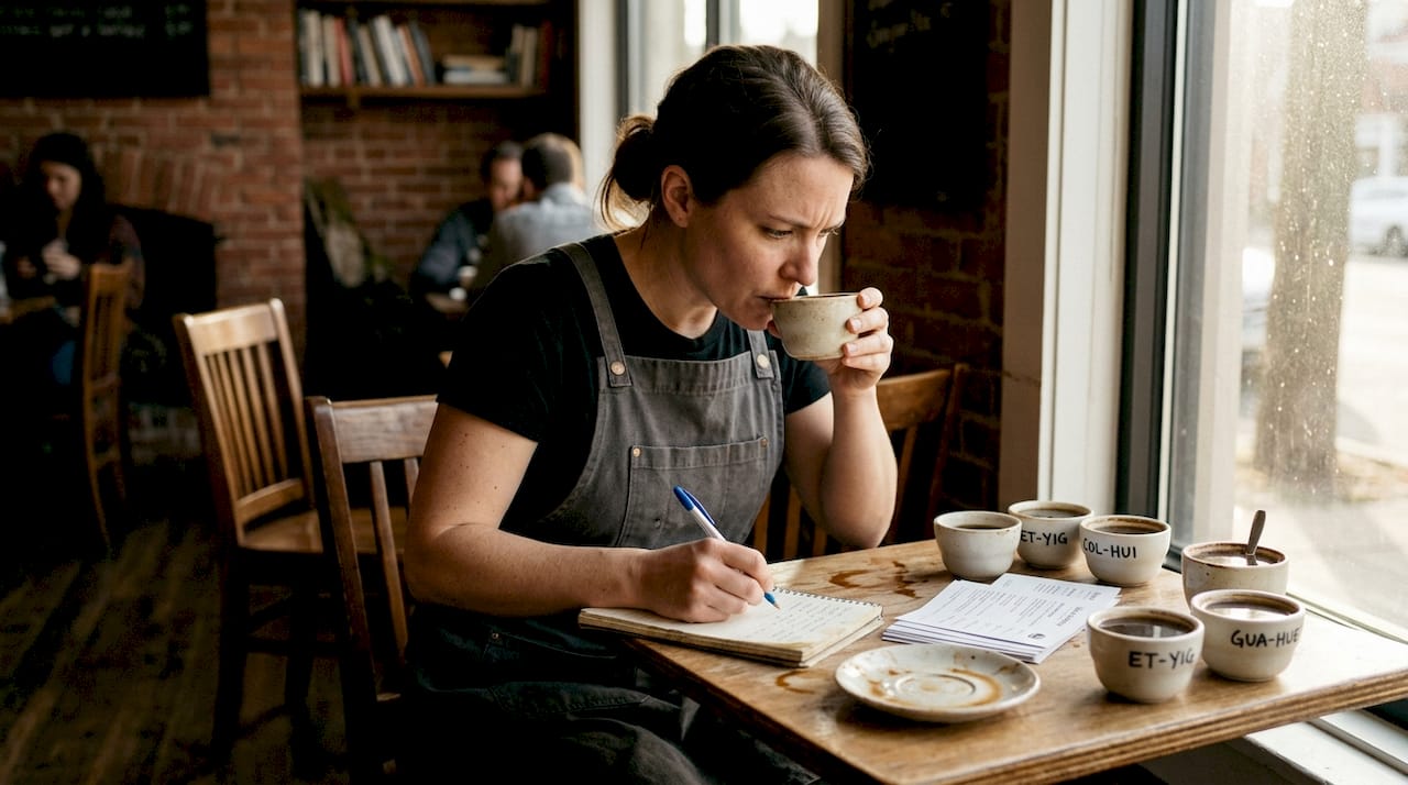 Barista sampling coffee for acidity balance