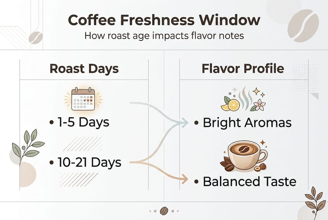 Infographic showing coffee freshness and flavor windows