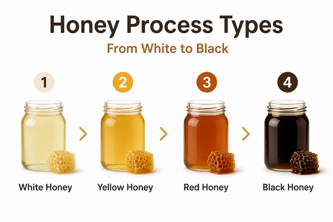 Infographic showing honey process coffee types flow