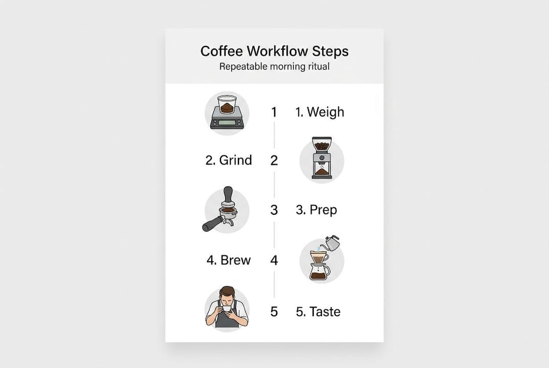 Infographic showing home barista workflow steps