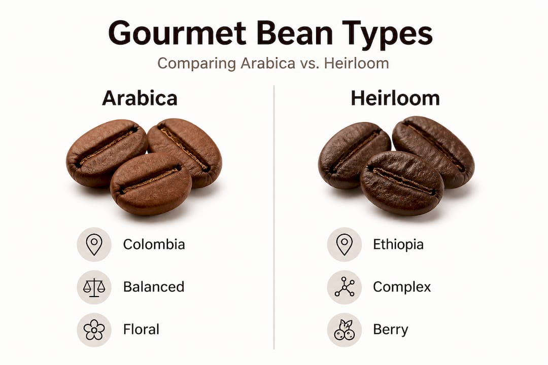 Infographic comparing gourmet coffee bean types