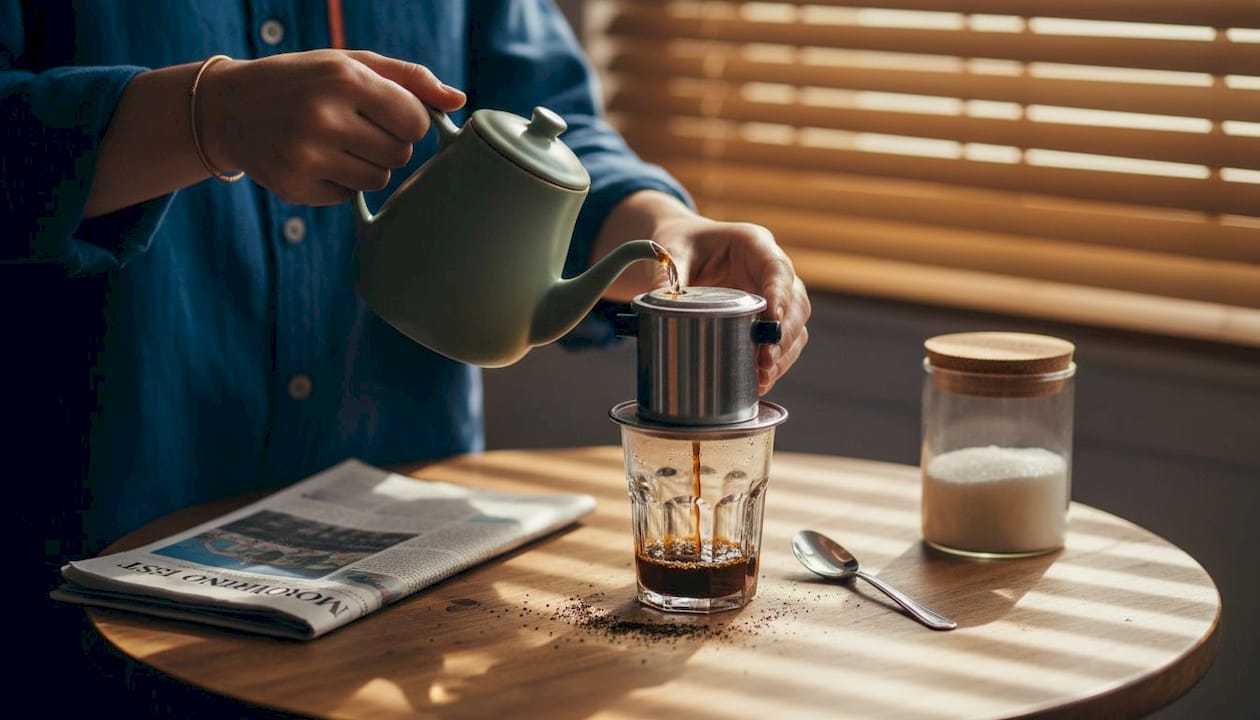 Making coffee with Vietnamese phin filter