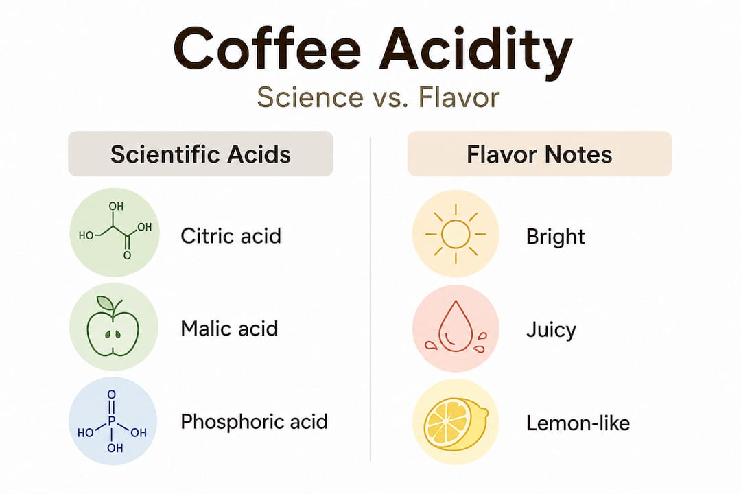 Infographic comparing coffee acids to flavor notes