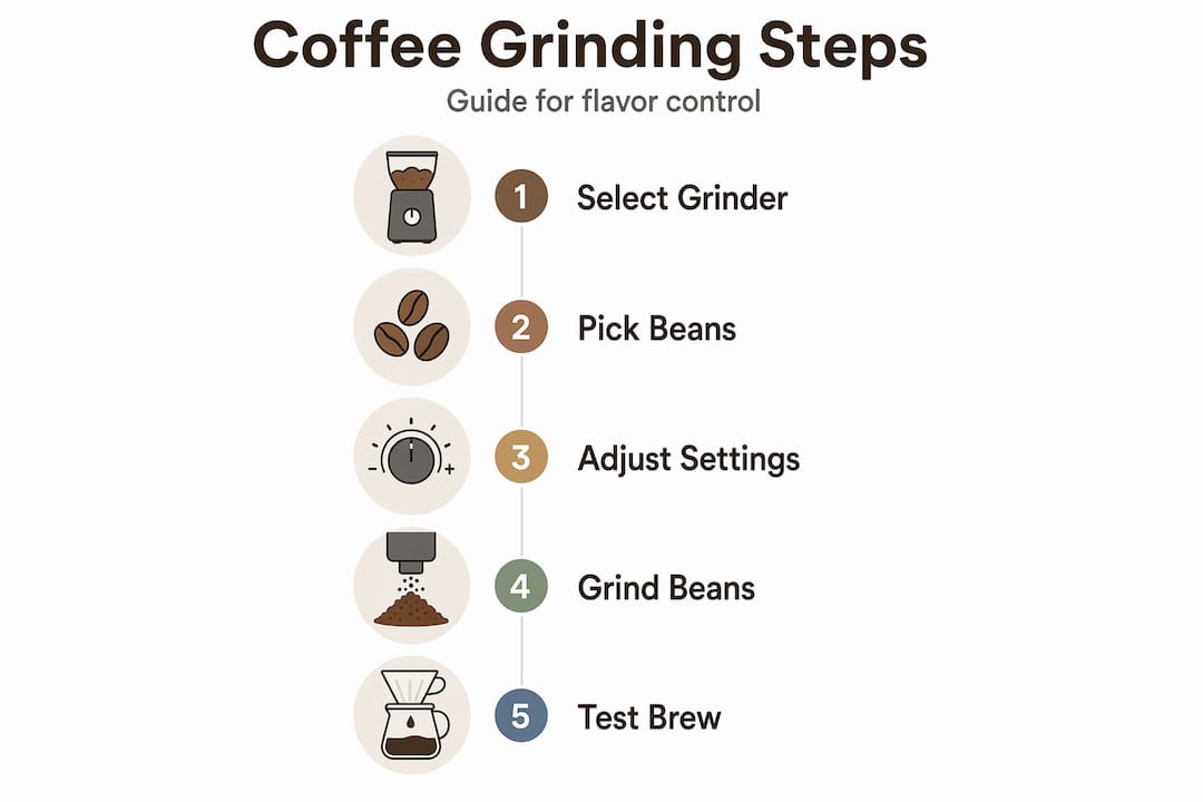 Infographic summarizing coffee grinding process steps