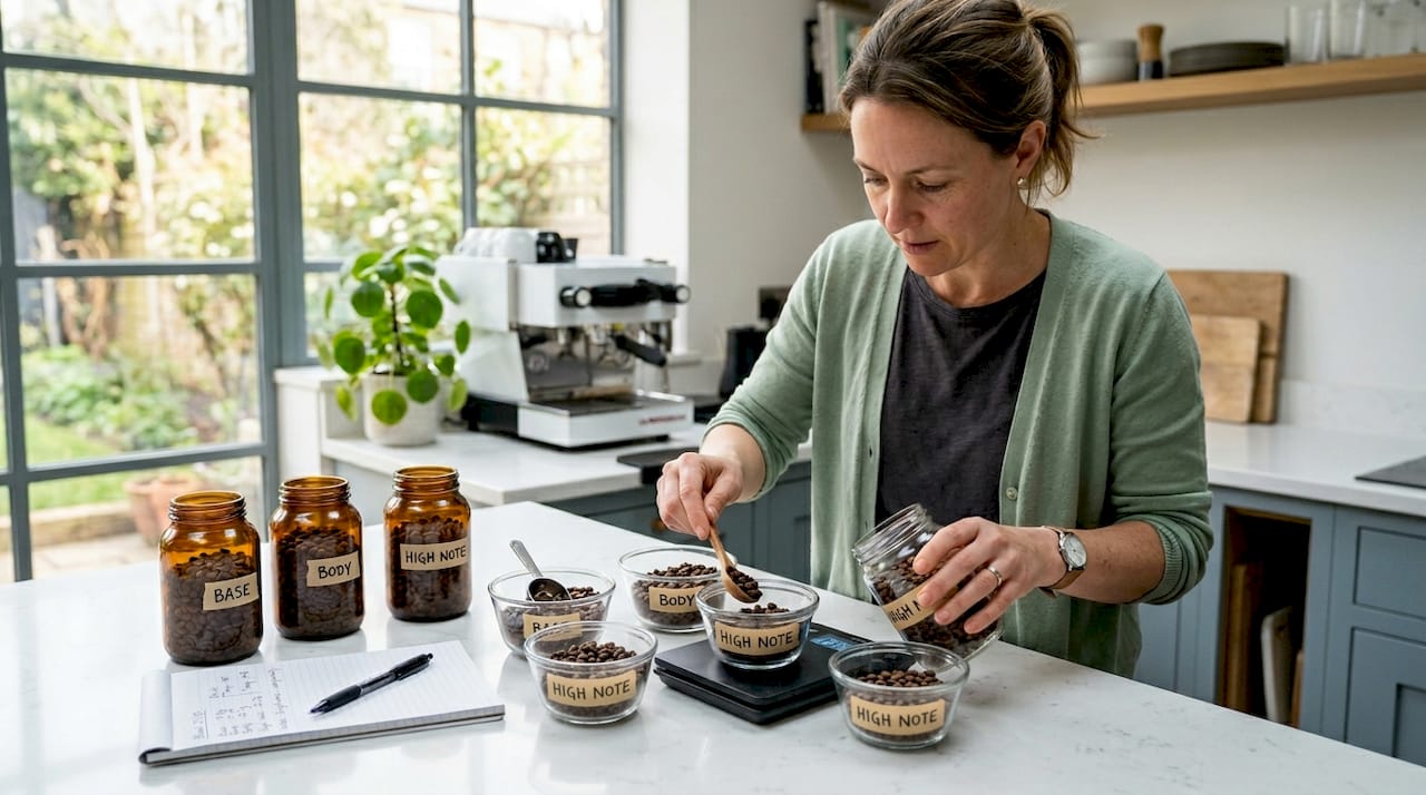 Woman measuring beans for coffee blend