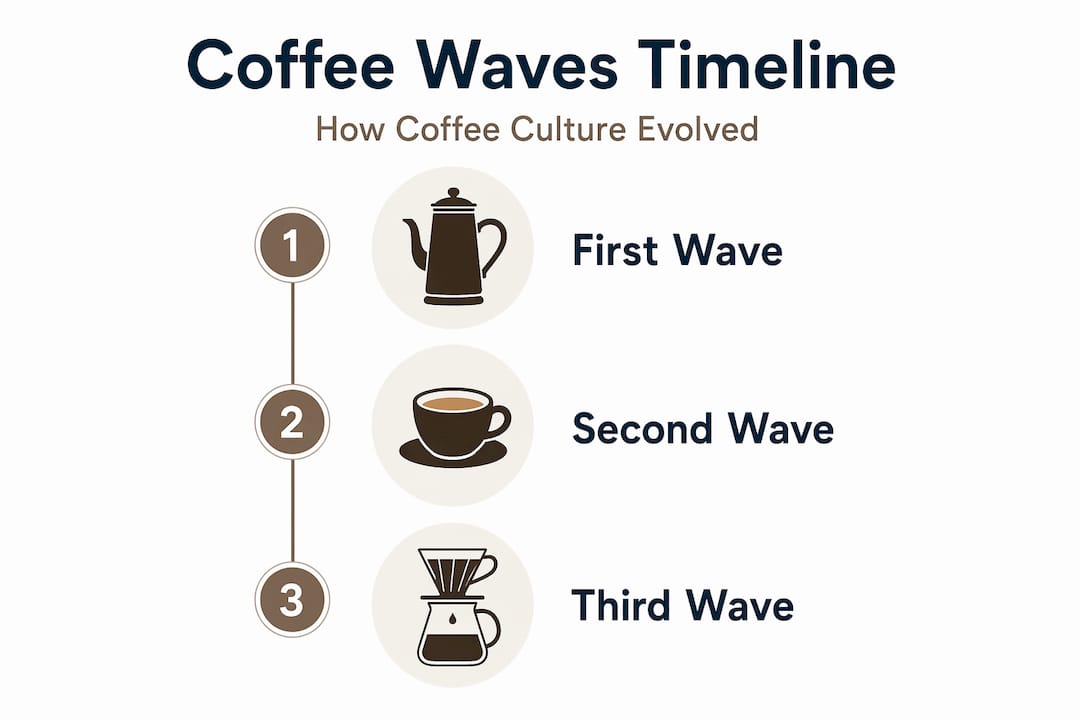 Infographic showing three coffee waves timeline