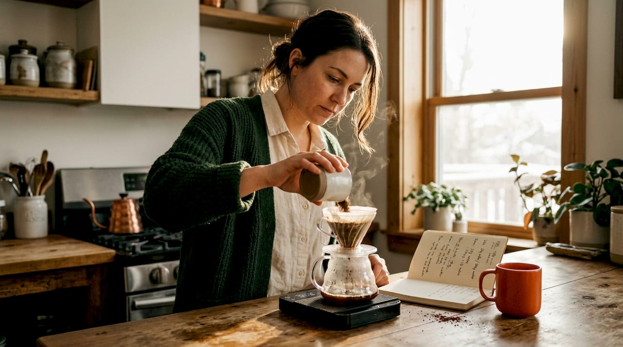 Measuring coffee grounds for brewing ratio