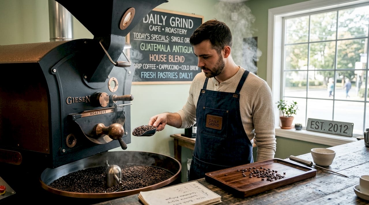 Roaster monitors coffee beans in drum