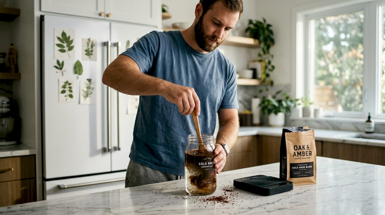 Person making cold brew coffee at home