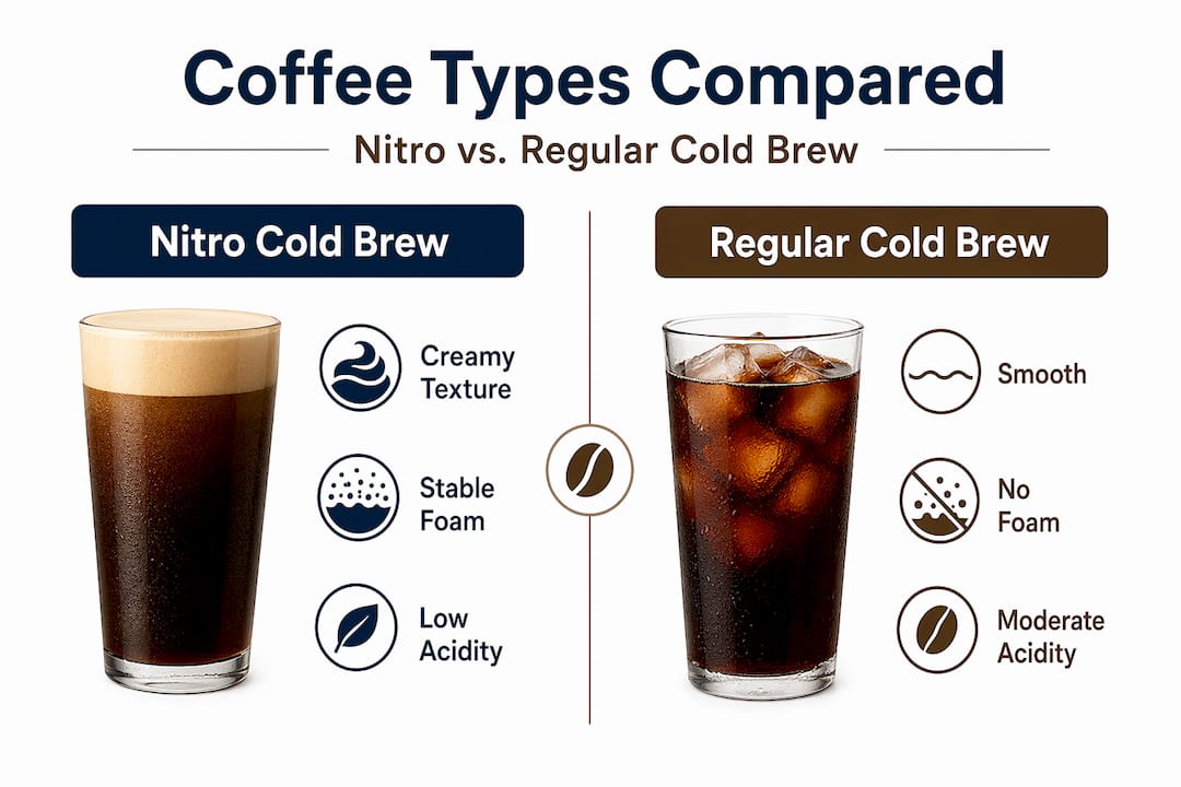 Infographic comparing nitro and regular cold brew coffee