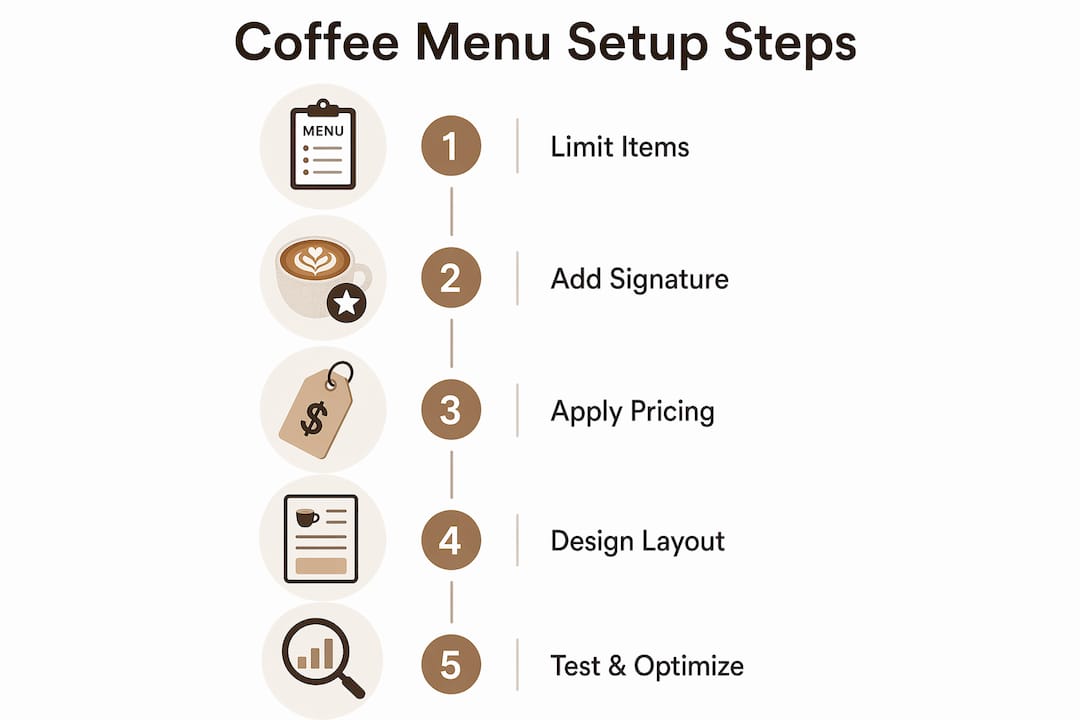 Infographic showing coffee menu setup steps