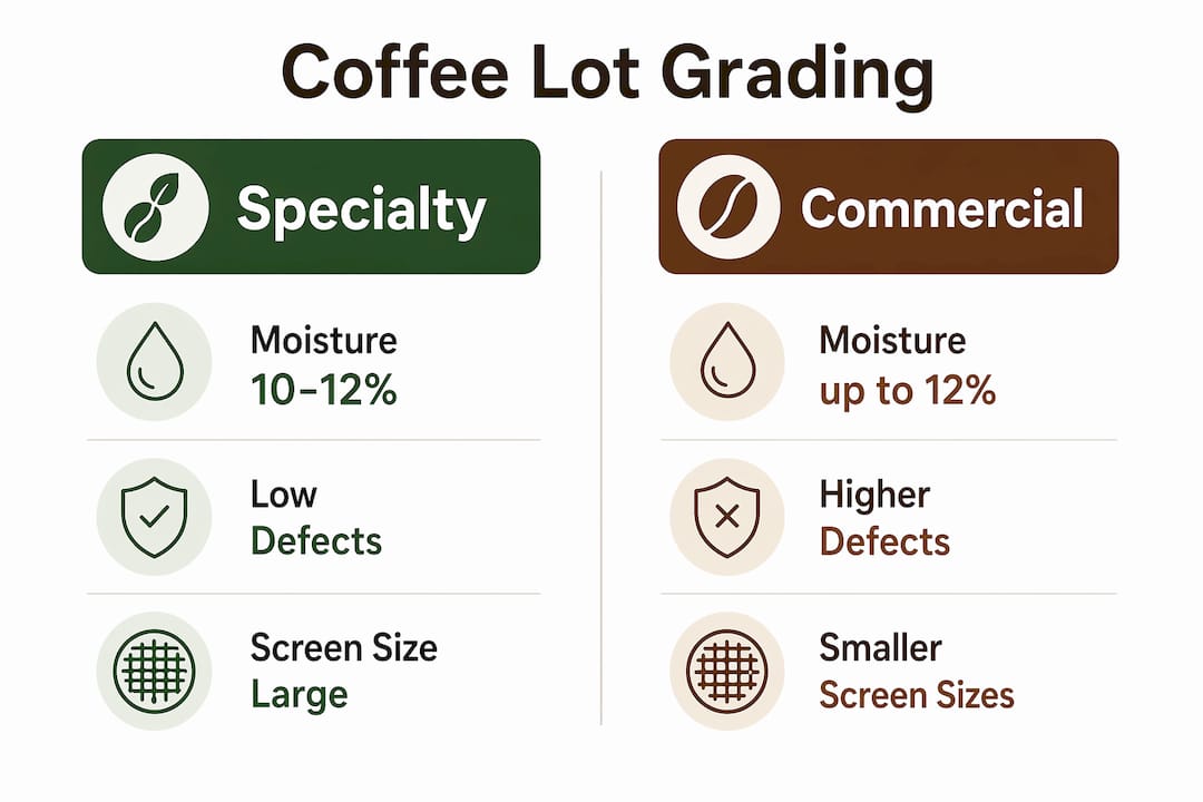 Infographic comparing specialty and commercial coffee lot grading