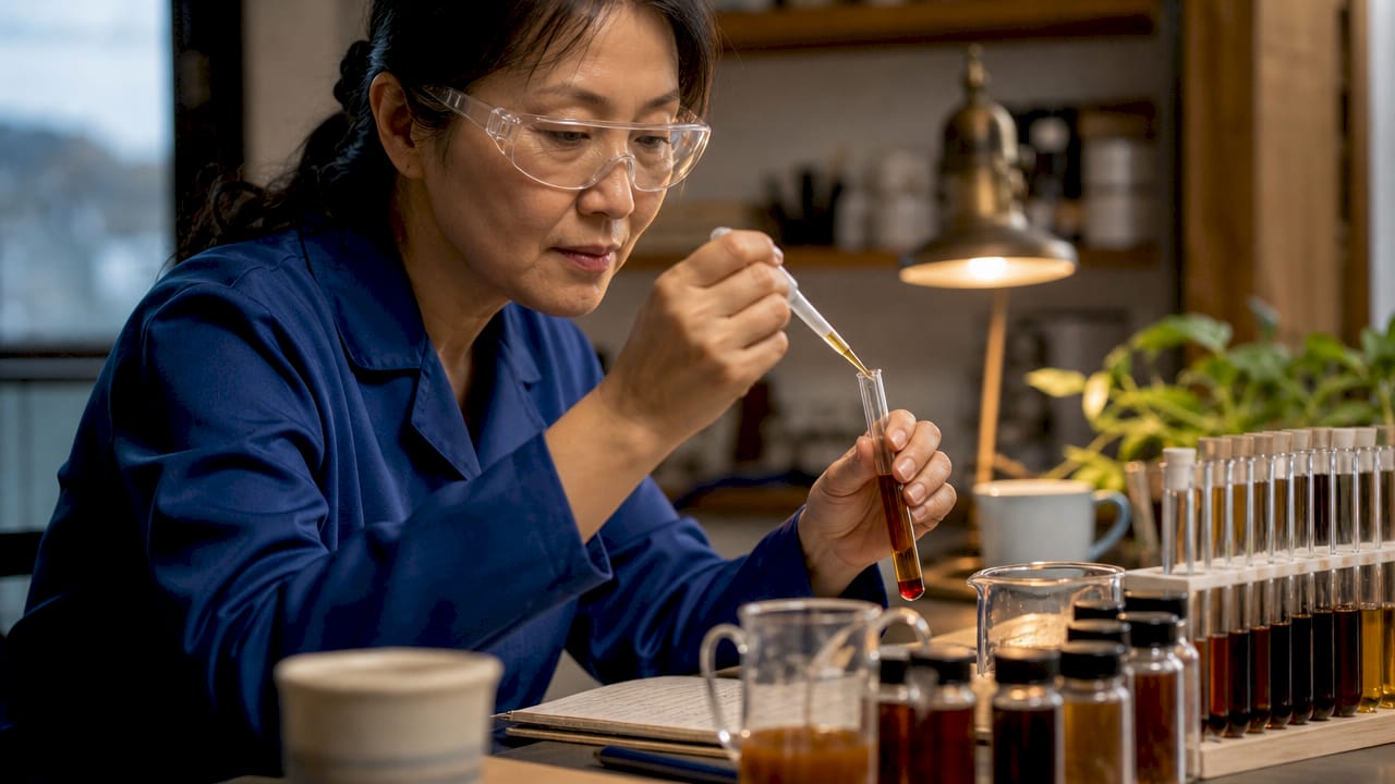 Scientist analyzing antioxidants in coffee samples
