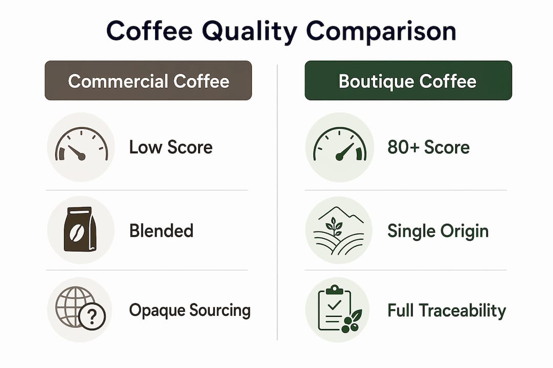 Infographic comparing boutique and commercial coffee quality
