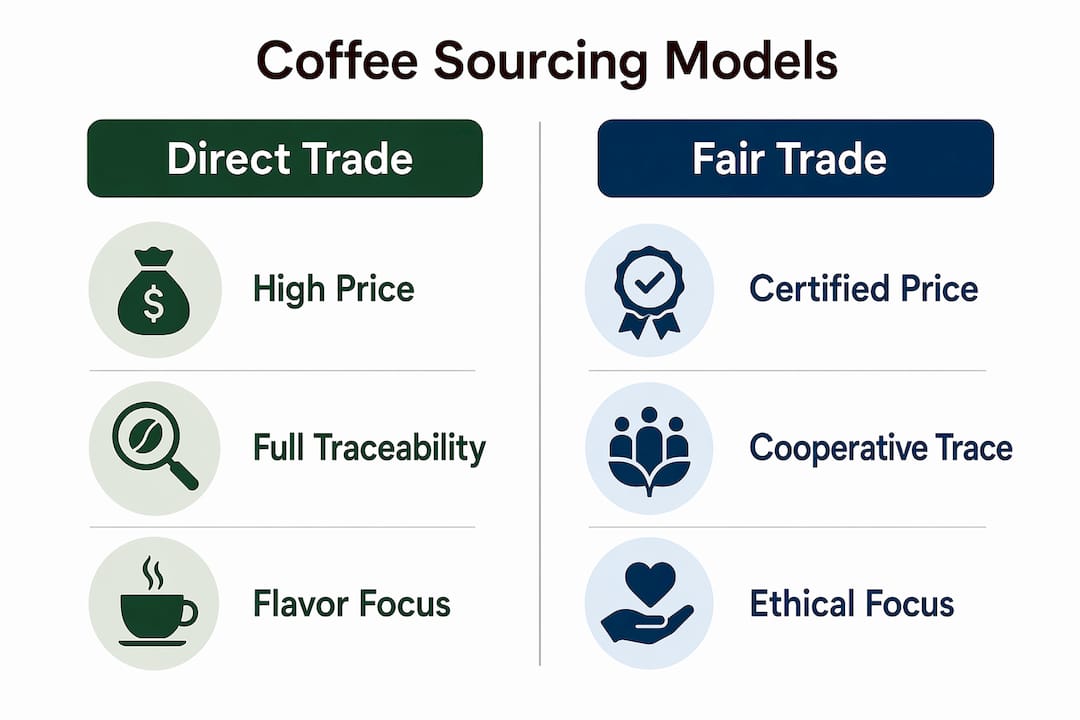Infographic comparing direct trade and fair trade coffee