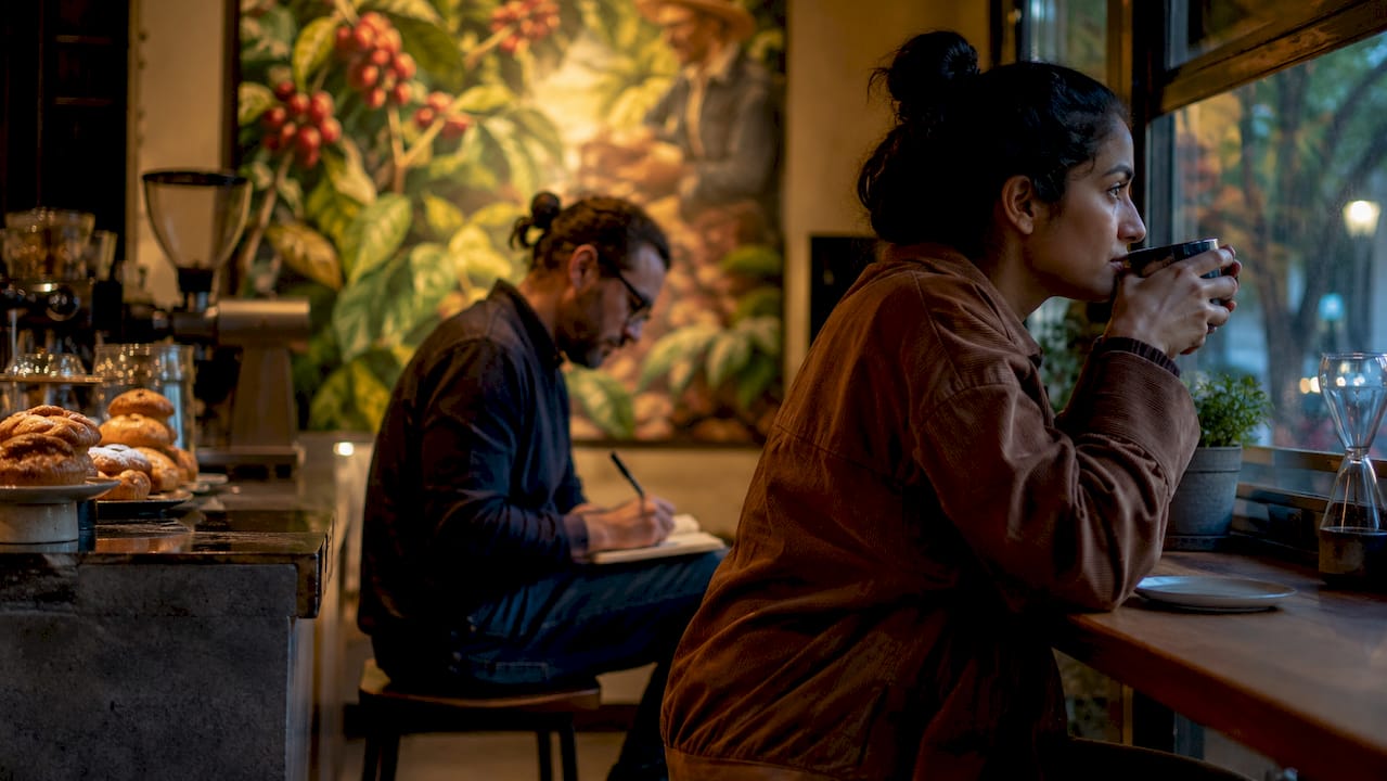 Diverse customers experiencing coffee shop ambiance