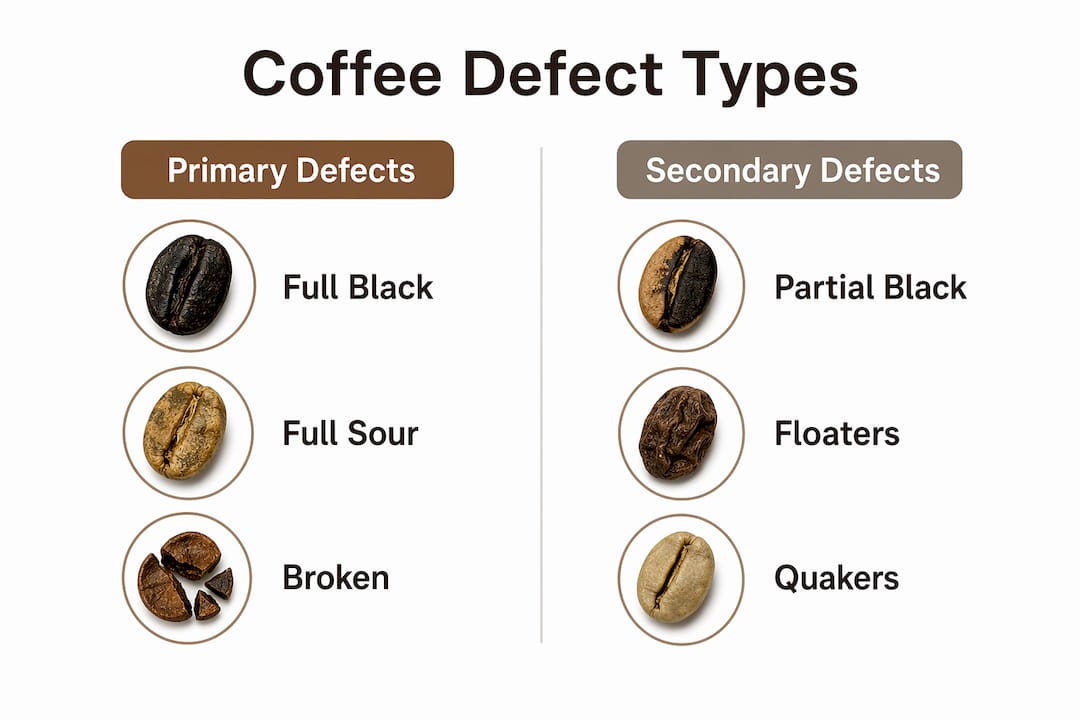 Infographic comparing primary and secondary coffee defects