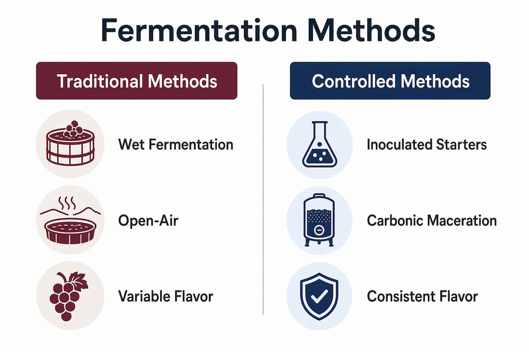Infographic comparing coffee fermentation methods